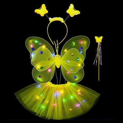 3/4Pcs/Set  Fairy Butterfly Wing Wand Headband Costume Toy Gift Halloween Decoration Double Layers Girls Led Flashing Light