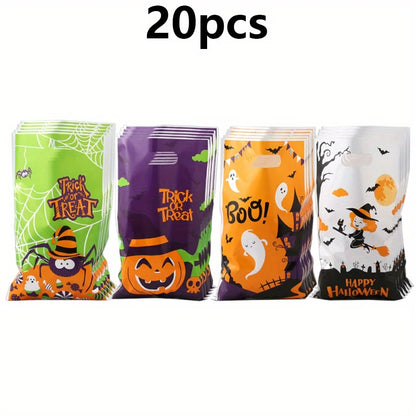 20-80pcs 9.8" Halloween Goodie Bags Trick or Treat Bags Plastic Candy Treat Bag With Handle Gift Bag for Halloween Party JXB
