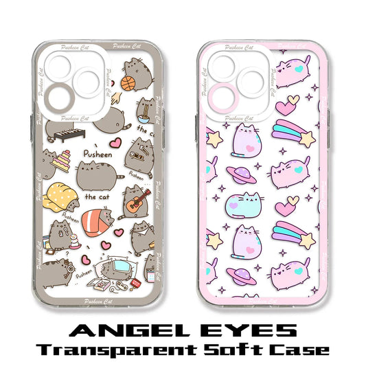 Cute Cartoon P-Pusheens Cat Phone Case for iPhone 16 15 14 13 12 11 Mini Pro Max X XR XSMax 7 8 Plus Transparent Soft TPU Cover