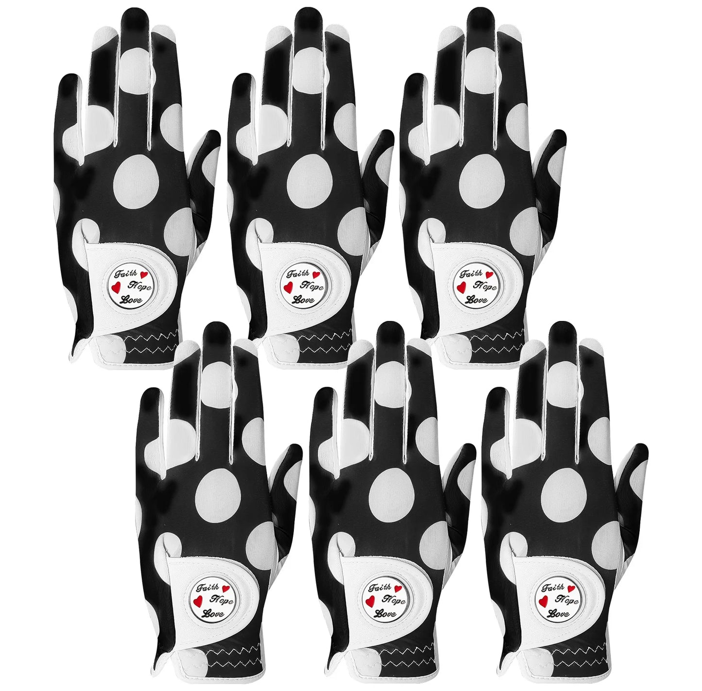 Womens Golf Glove With Ball Marker Rain Left Right Hand Leather Printed 6 Pack, Ladies Golf Gloves All Weather Grip