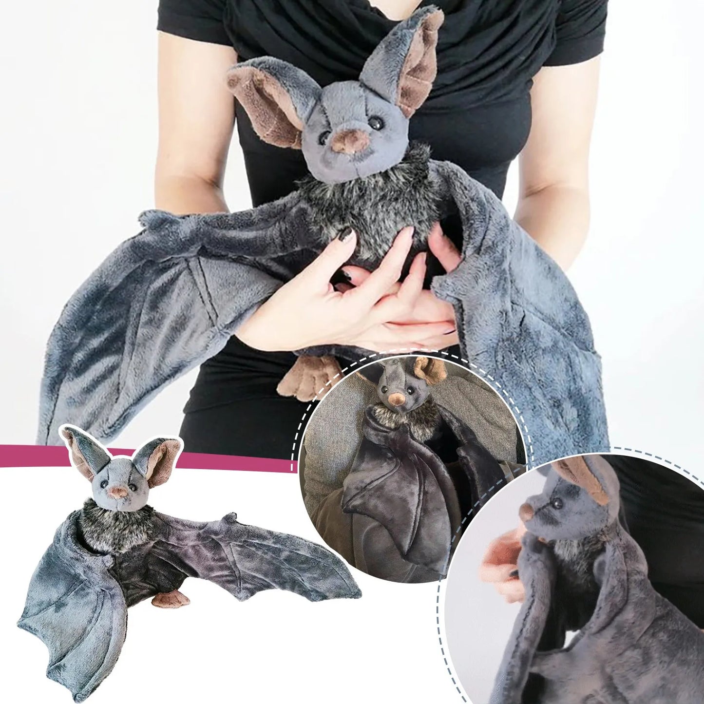 30*20*6cm Stuffed Bat Doll Plush Throw Pillow With Realistic Foldable Wing Seat Cushion Halloween Xmas Ornament Bat Dolls