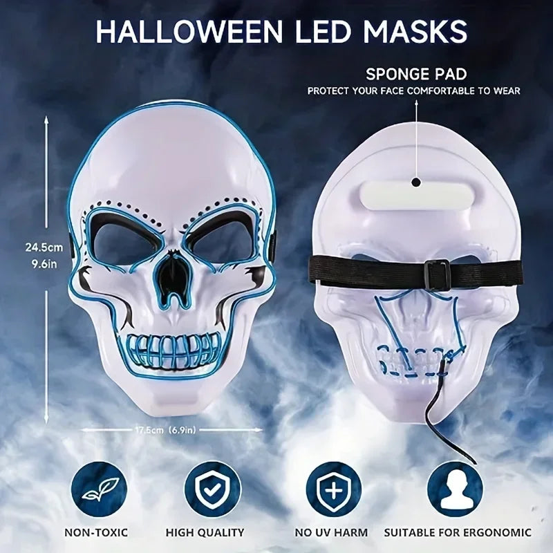 Neon Led Skull Mask Terror Party Mask Ghost Head Skeleton LED Luminous Mask EL Cold Fluorescent Halloween Party Masquerade Mask