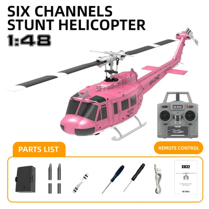 C032 UH-1 Brushless RTF RC Helicopter 6-Axis Gyroscope One Click 3D Flip Optical Flow Positioning UH1 Helicopter Model Hobby Toy