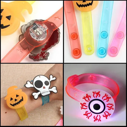 Halloween LED Light Up Bracelet Flashing Skeleton Bat Pumpkin Wristband Party Decoration Glowing Costume Accessory for Kid Adult