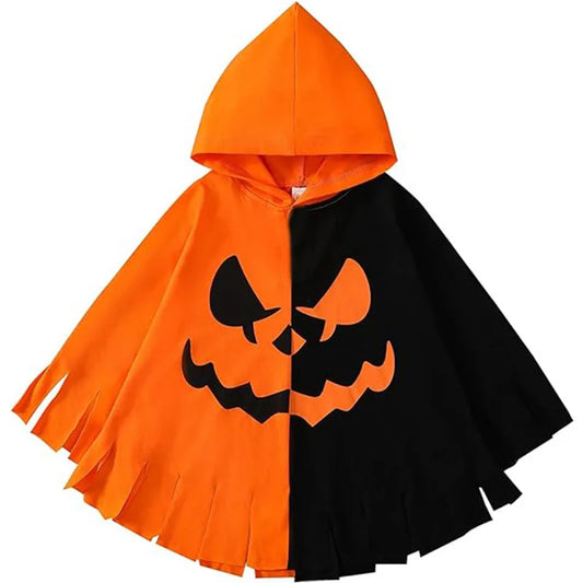 Halloween Cloak Carnival Children's Clothing With Hat Color Blocked Print Cosplay Funny Cloak