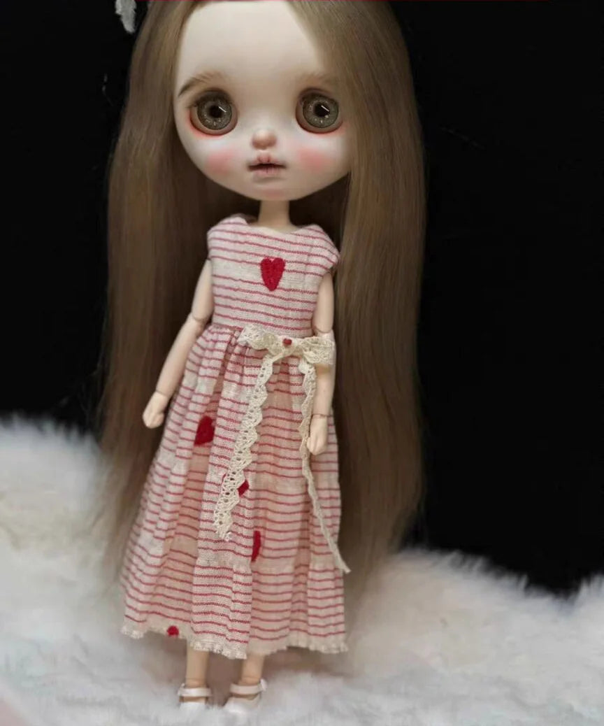 2024 Linen Literary Style Clothes Blythe Doll Outfit Dress 1/6 30cm BJD Anime Girl (Fit for Pullip,Ob22/24/26, Licca)