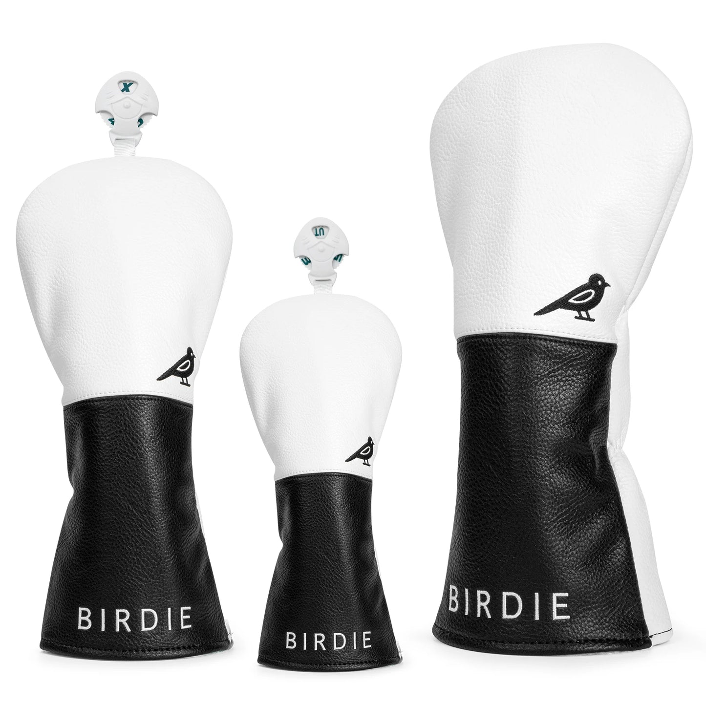 White Premium Leather Birdie Golf Head Cover Elegant EmbroideryHigh Quality Golf Club Driver Head Covers Fariway Wood CoversHybr
