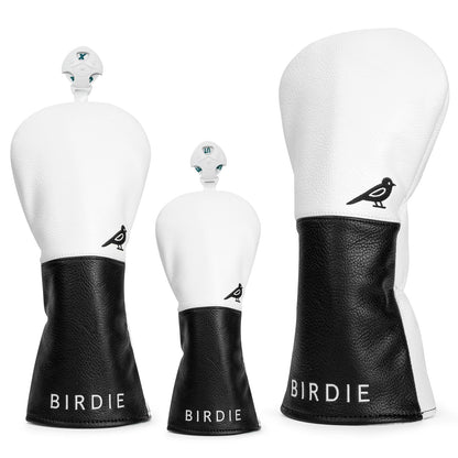 White Premium Leather Birdie Golf Head Cover Elegant EmbroideryHigh Quality Golf Club Driver Head Covers Fariway Wood CoversHybr