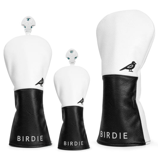 White Premium Leather Birdie Golf Head Cover Elegant EmbroideryHigh Quality Golf Club Driver Head Covers Fariway Wood CoversHybr