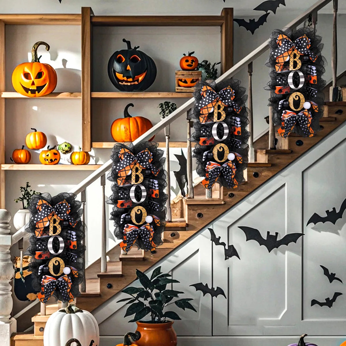 Halloween Wreath Door Hanging Wreath Halloween Thriller Pumpkin Wreath Door Plate Yard Decoration Pendants