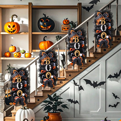 Halloween Wreath Door Hanging Wreath Halloween Thriller Pumpkin Wreath Door Plate Yard Decoration Pendants