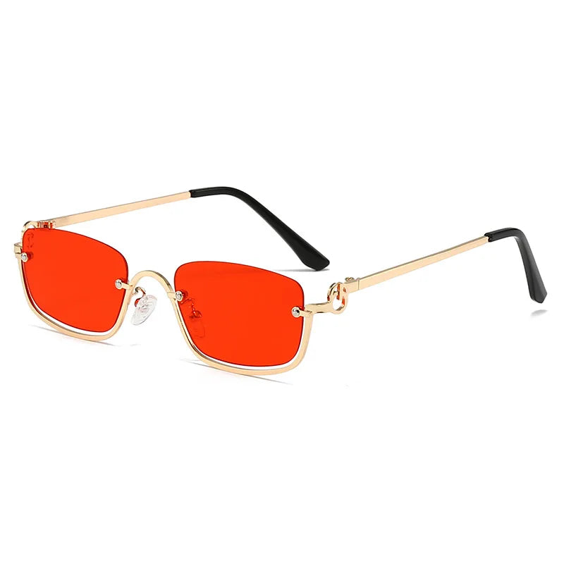 Fashion Small Square Women's Sunglasses Luxury Brand Metal Half Frame Sunglasses Woman Trend 2024 Vintage Black Pink Shades