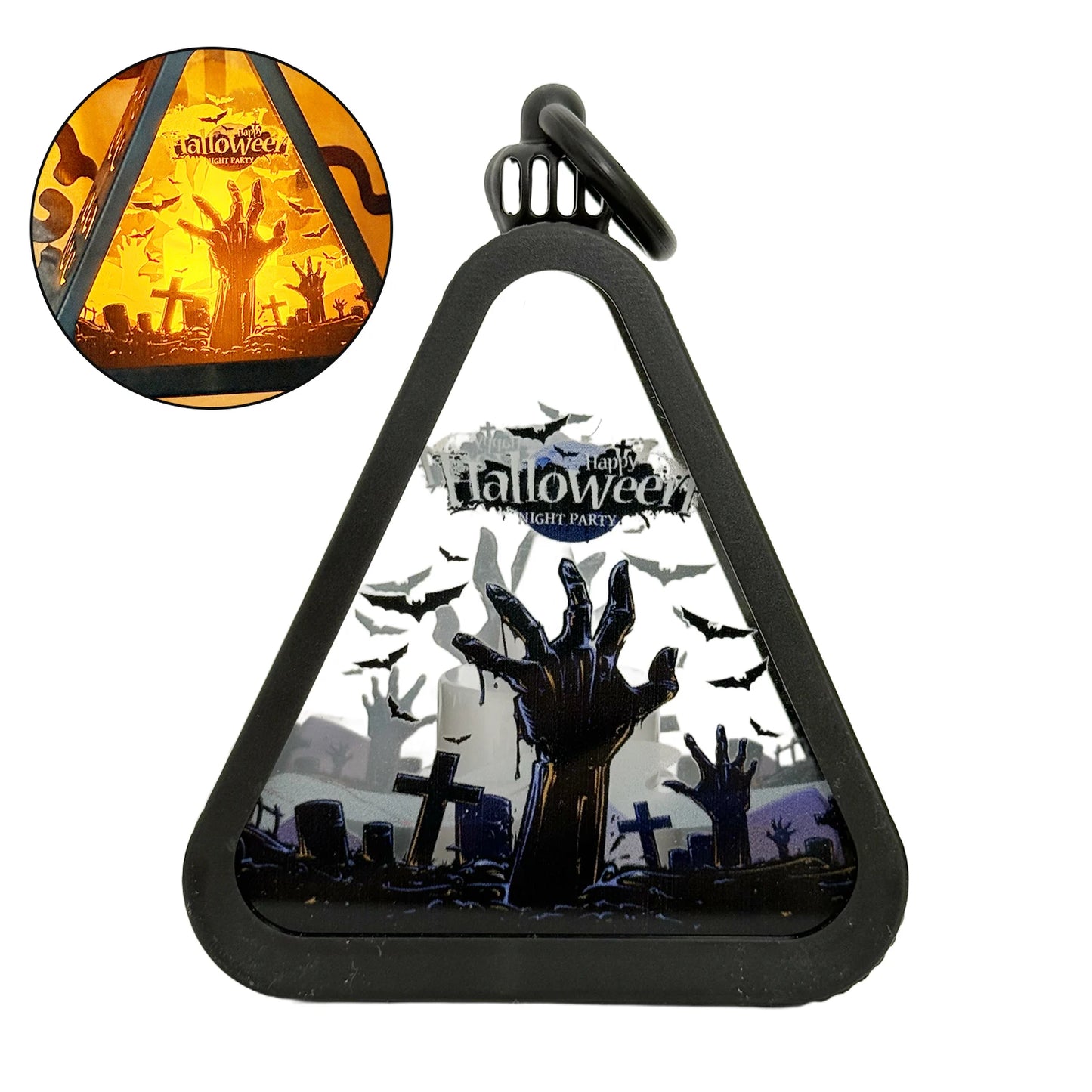 Halloween Pumpkin Lantern Plastic Witch Castle Ghost Triangle Lamp Table Ornaments Party Scene Props Halloween Home Decoration
