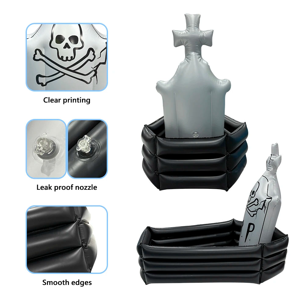1pcs Inflatable Skeleton Tombstone Ice Bar PVC Coffin Prop Suitable for Halloween Decorations and Festival Atmosphere Decoration