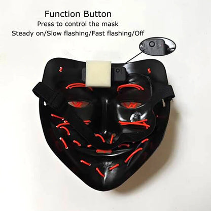Wireless Neon LED Purge Mask Glow in the Dark Cosplay Horror Mask Halloween Masquerade Party Masks Glowing Funny Dress Up