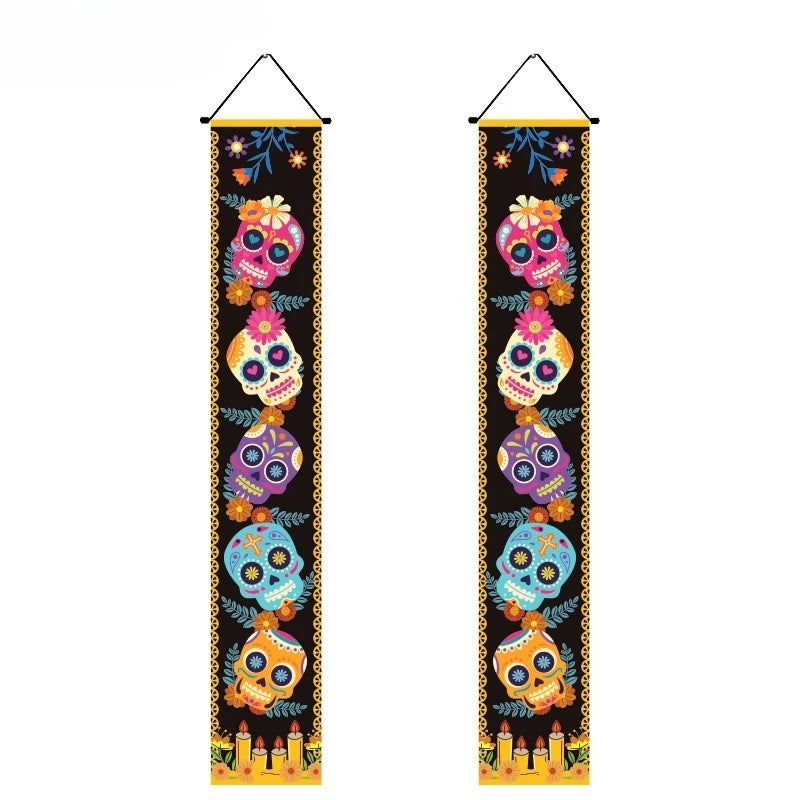 Halloween Hanging Door Curtain Skeleton Banner Happy Halloween Party Porch Sign for Home Party Decor Halloween Decorations 2025
