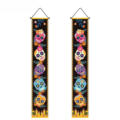Halloween Hanging Door Curtain Skeleton Banner Happy Halloween Party Porch Sign for Home Party Decor Halloween Decorations 2025