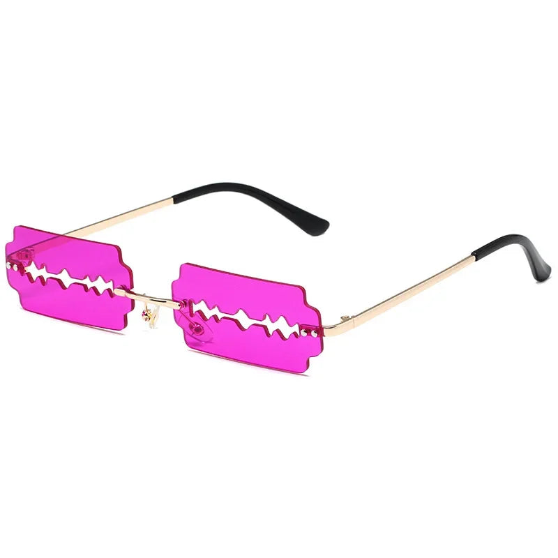 Festival Rimless Rectangle Sunglasses Women Unique Razor Blade Funny Sun Glasses Personality Trend Catwalk Party Hip Hop Eyewear