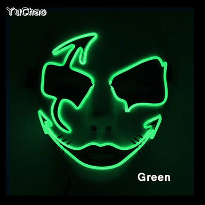 Shuffle Dance Mask Luminous Purge Mask Demon Slayer Glowing Masquerade Cosplay Mask for Halloween Horror Haunted House Props