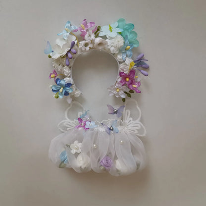 17cm Mini Doll'S Clothes Outfit Accessories for Labubu Idol Flower Fairy Skirt Handmade Hairpin National Headdress Clothing