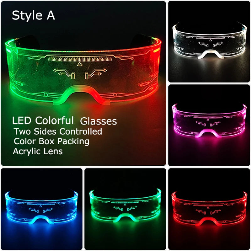 Acrylic LED Luminous Glasses Glow Party Glasses Neon Light Up Visor Eyeglasses DJ Bar Party Eyewear for Halloween Christmas