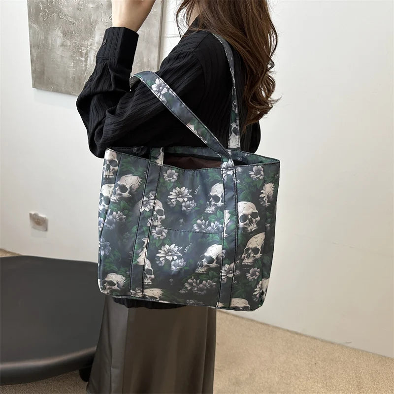 Trendy All Saints' Day Skull Print Decoration Women's Handbags Large Capacity Shoulder Bag Messenger Bag for Outings Halloween