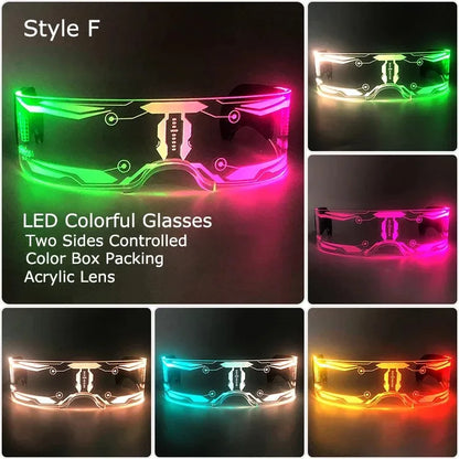 Halloween Party Glasses LED Light Up Cyberpunk Glasses Glowing Cool Goggles for Man Women Futuristic Cosplay Bar Party Props