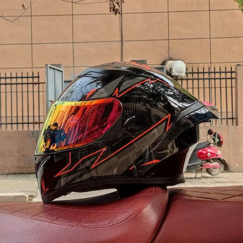 Orz Motorcycle  Full Face Helmet Dual Lens Racing Helmet Personality Horns Modular Flip Up Helmets DOT Approved