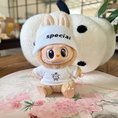 For 17cm Labubu Doll Outfit Clothes Bear Label Hat Love Sweater Set Cute Decoration Little Clothes