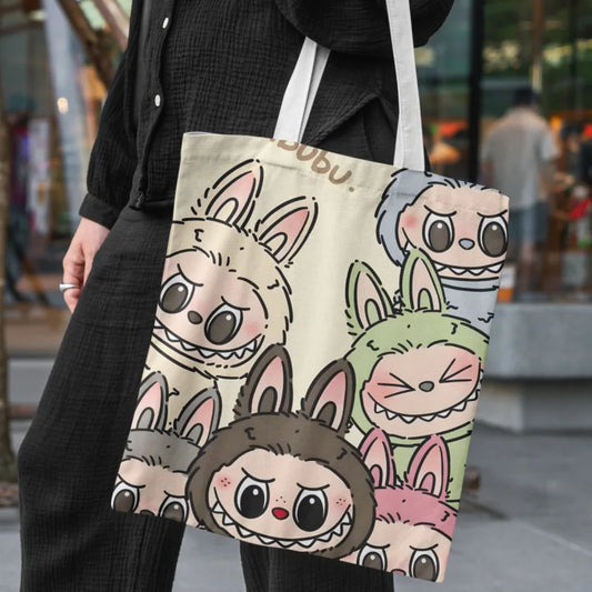 Lisa Same Labubu Canvas Bag Female Cute Cartoon Shopping HandBag Casual Student Shoulder Bag the Monsters Crossbody Bags