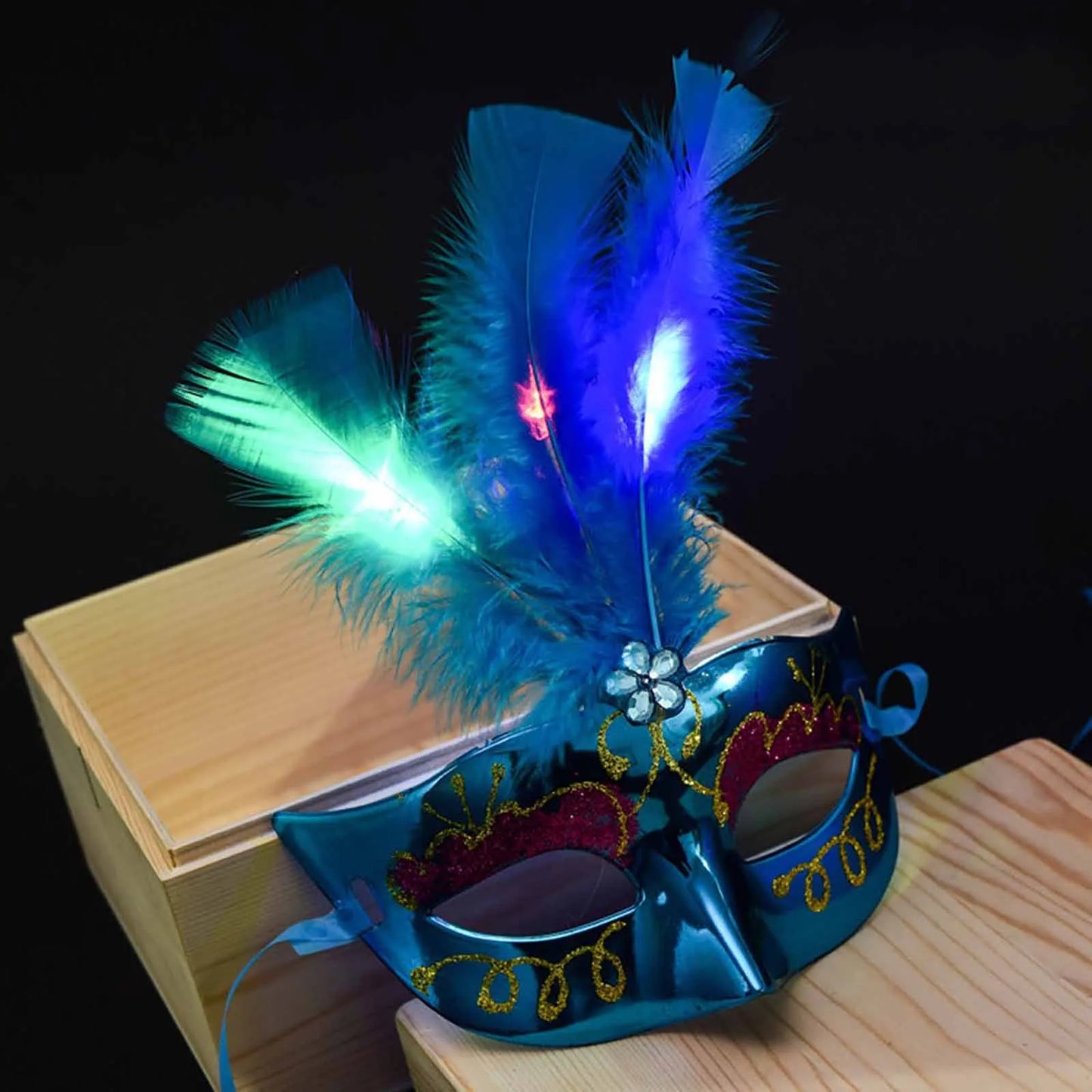 Feather LED Glowing Masks Venice Carnival Halloween Christmas Light Up Masks Masquerade Birthday Wedding Party Cosplay Costume