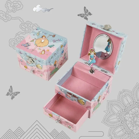 Rotating Girl Music Box Musical Jewelry Box With Mirror and Drawer Wooden Ballerina Music Box Christmas Birthday Gift for Girls