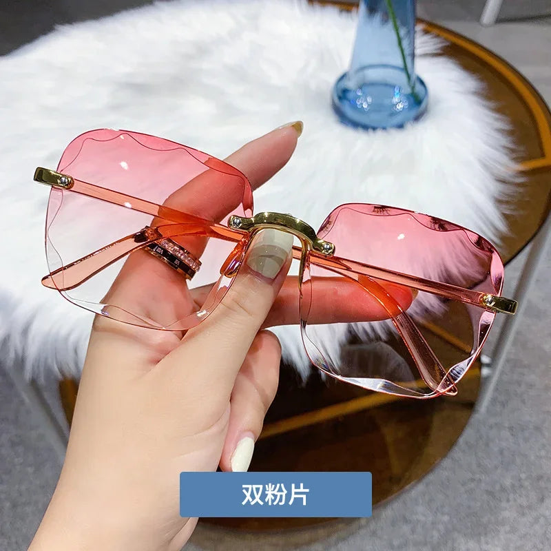 Classic Vintage Square Sunglasses Woman Gradient Mirror Frameless Sun Glasses Female Retro Fashion Rimless Oculos De Sol