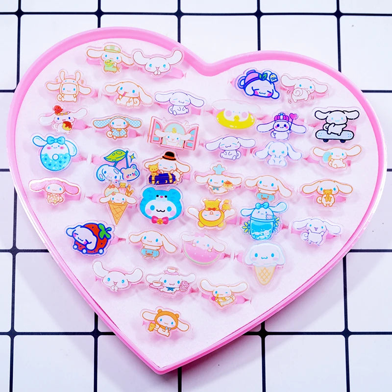 10/20Pcs Sanrio Hello Kitty Melody Ring Kids Adjustable Baby Rings Kuromi Cartoon Children Girl Rings Party Gifts With Box