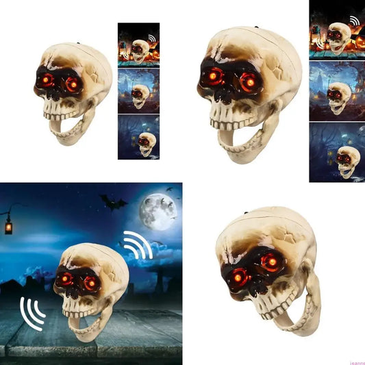 Animated Talking Skull With Flashing Eye and Moving Jaw Halloween Skeleton Head Decoration Terrifying Party Accessory