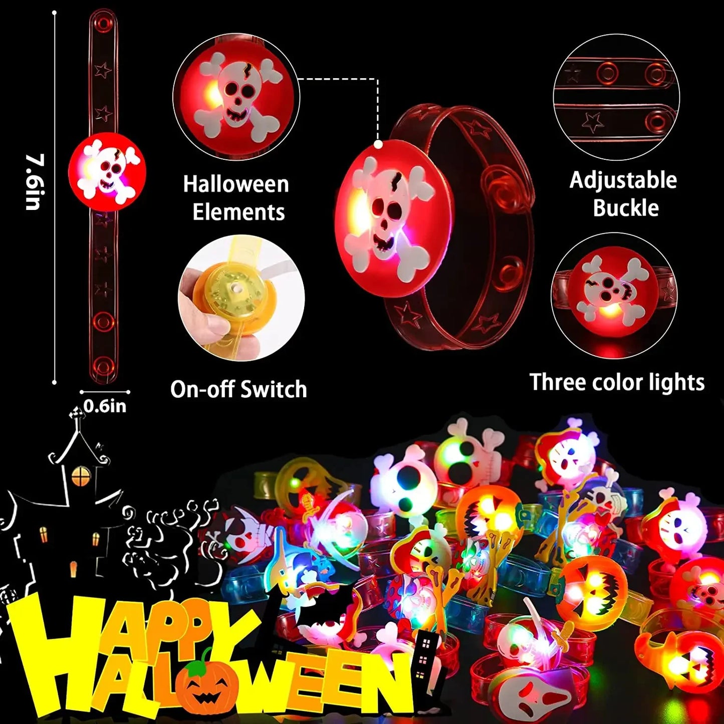 Halloween LED Party Favors Kids Flashing Bracelets Christmas Light Up Toys Treat Bag Fillers Goody Gift Fillers Non Candy