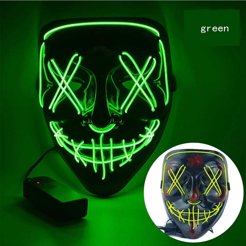 New 2025 Hot Wireless Halloween Neon Led Purge Masquerade Carnival Party Masks Light Luminous in the Dark Cosplay