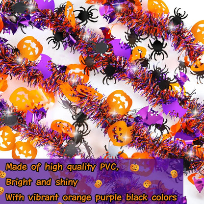 2m Halloween Tinsel Garland With Pumpkin Spider Bat Shiny Metallic Twist Garland for Home Tree Indoor Outdoor Party Decorations