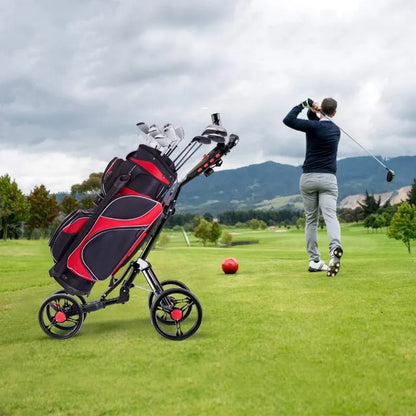 Tangkula Golf Push Pull Cart, Lightweight Aluminum Collapsible 4 Wheels Golf Push Cart, Golf Trolley With Foot Brake