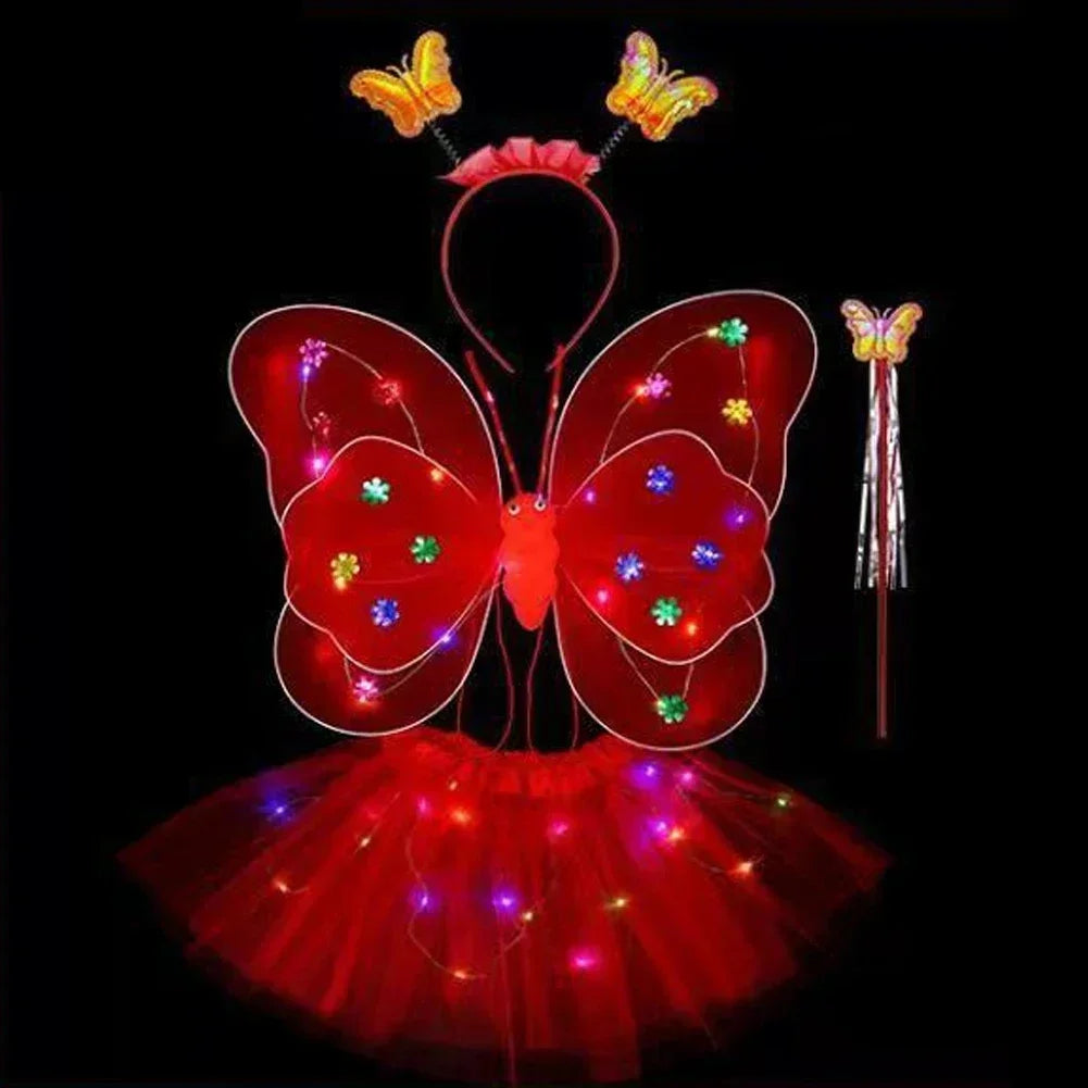 3/4Pcs/Set  Fairy Butterfly Wing Wand Headband Costume Toy Gift Halloween Decoration Double Layers Girls Led Flashing Light