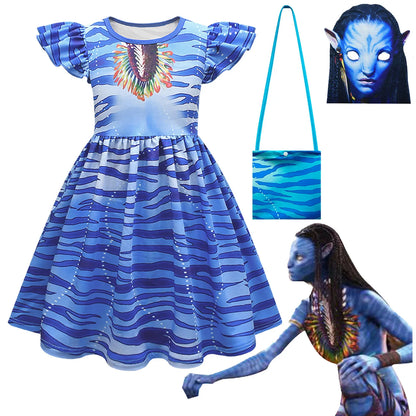 Avatar Cosplay 3D Dress Girl Kids Avataring 2 Cosplay Costume Halloween Party Dress Up Clothes Masks  Fashionable Trend Dress