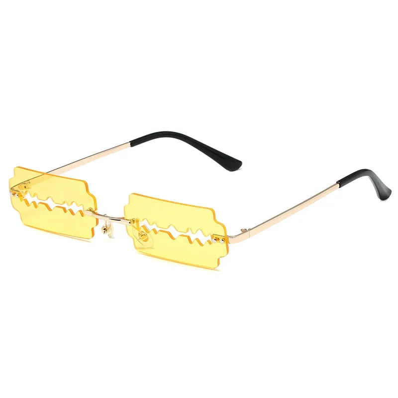 Festival Rimless Rectangle Sunglasses Women Unique Razor Blade Funny Sun Glasses Personality Trend Catwalk Party Hip Hop Eyewear