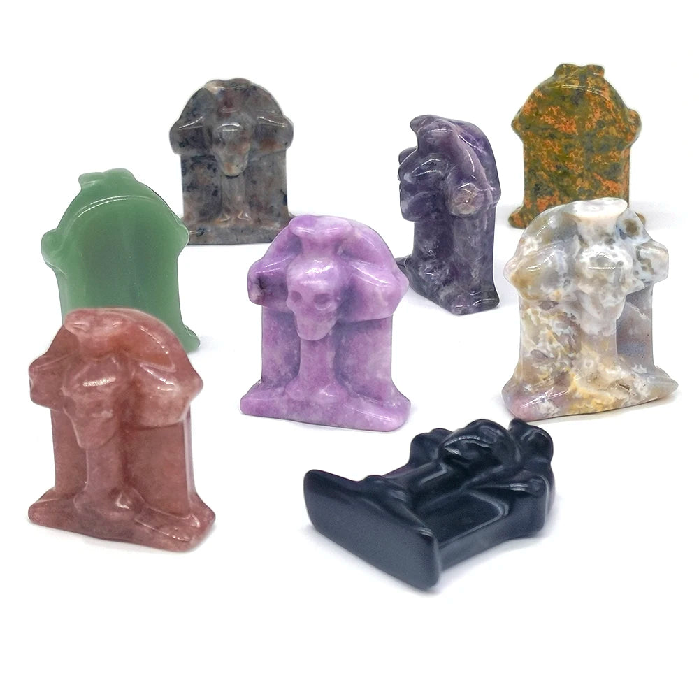 Halloween Foam Tombstone Skull Cross Decoration Natural Stone Crystal Gravestone Carving Reiki Healing Figurine Gemstone Gift