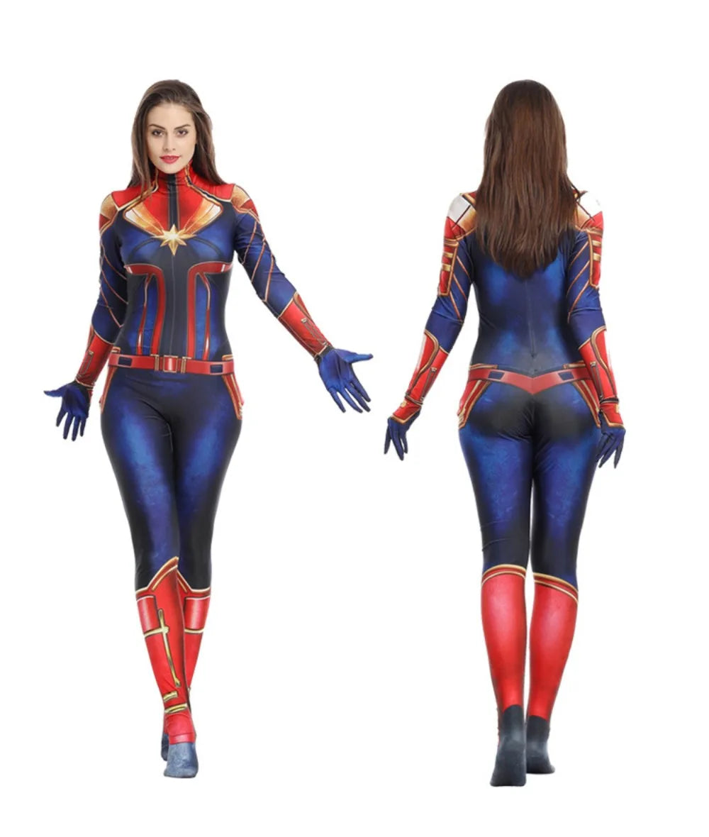 Movie Captain Cosplay Costume Women Superhero Cos Stage Jumpsuit Halloween Carnival Role Play Party Zentai Kids Adult Bodysuit