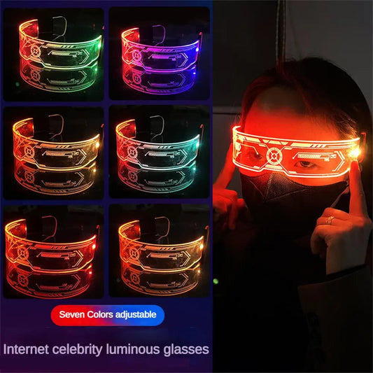 7 Mode Adjustable Colorful Luminous Glasses LED Light Up Goggles for Bar KTV Christmas Halloween Cyberpunk Party Prop Decoration
