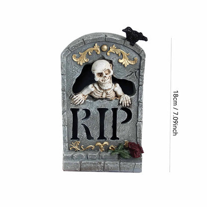 Halloween Tombstone Decoration With LED Lights Spooky Tombstone Statue Skeleton Ghost Skull Tombstone Miniature Figurines
