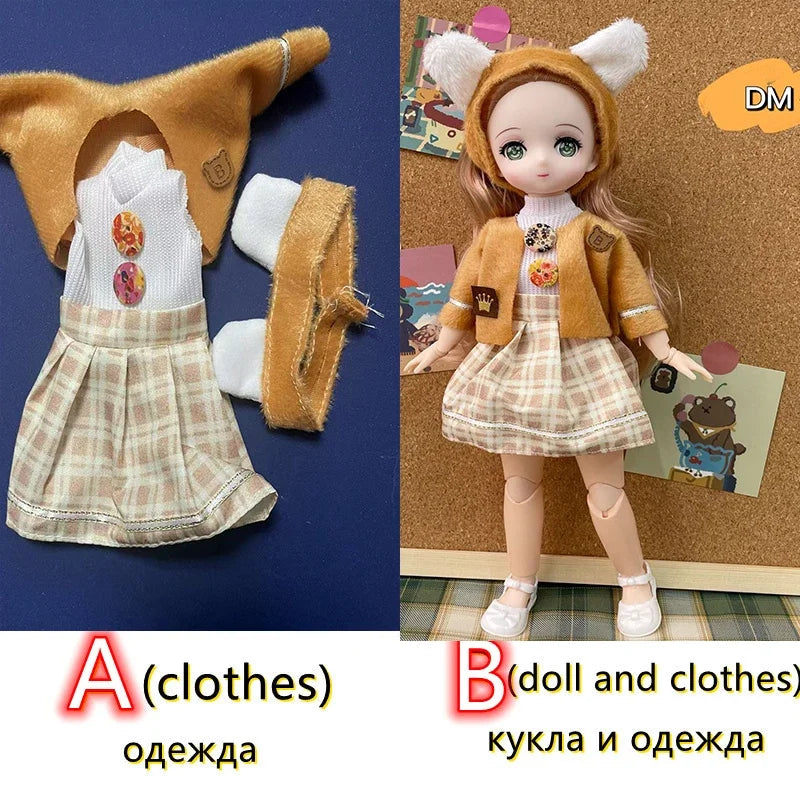 Fashion 30cm BJD Doll Anime Face Two-Dimensional Princess Doll (B) or Dress Up Clothes (A) Accessories Kids Girls Doll Toy Gift