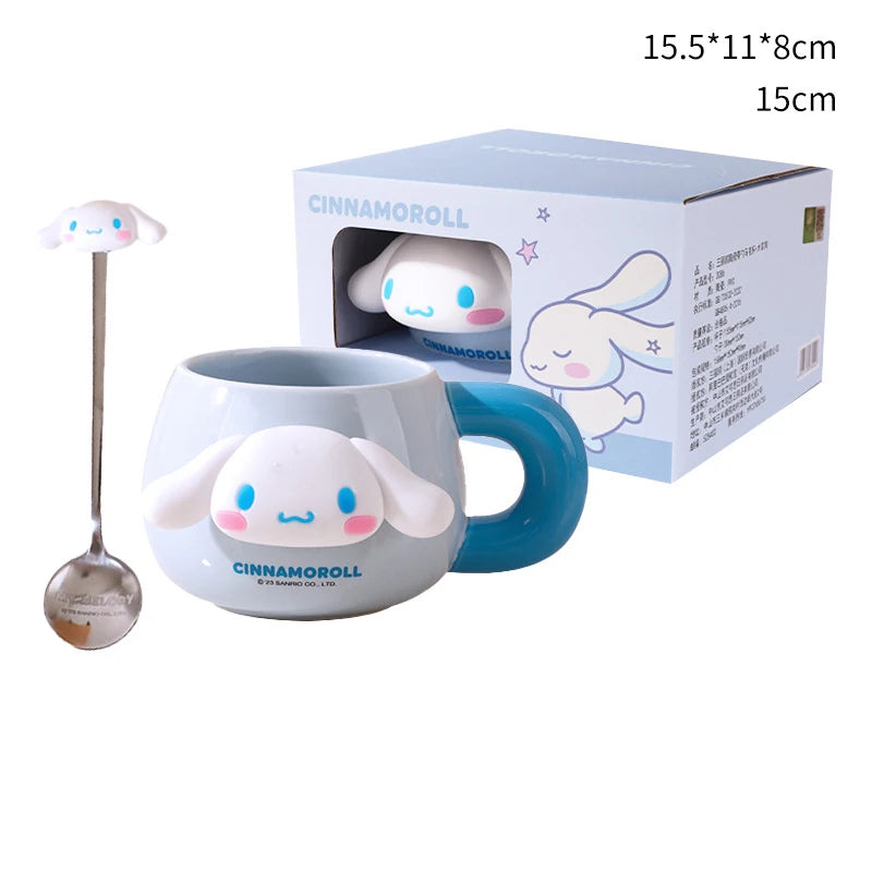 Sanrio Ceramic Mug My Melody Kuromi Cinnamoroll Anime Large Capacity Milk Cup With Spoon Mark Cup Lovers Coffee Cup Girl'S Gift