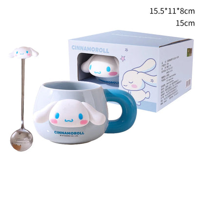 Sanrio Ceramic Mug My Melody Kuromi Cinnamoroll Anime Large Capacity Milk Cup With Spoon Mark Cup Lovers Coffee Cup Girl'S Gift