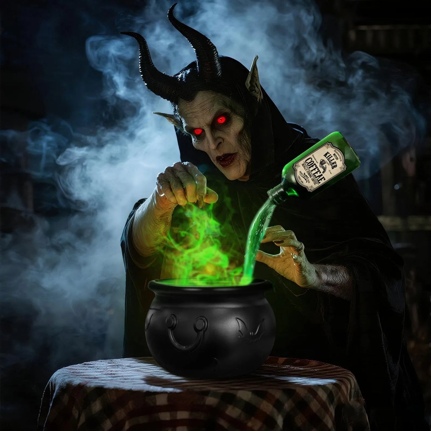 Halloween Witch Cauldron With Magic Floating Bottle Fog and Maker Holiday Halloween Party Atmosphere Decoration Supplies